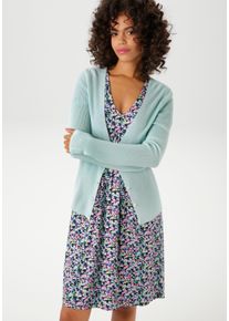 Strickjacke Aniston CASUAL, Damen, Gr. 42, blau (aqua), Feinstrick, Obermaterial: 50% Polyacryl, 50% Viskose, unifarben, figurbetont h&uuml;ftlang, V-Ausschnitt, Strickkante, Strickjacken Strickjacke, in trendiger Farbpalette