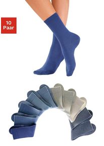 H.I.S. Freizeitsocken H.I.S, Damen, Gr. 47-48, blau (2x jeans, 1x ecru, 2x beige, 2x hellblau, 2x blau, 1x dunkelblau), Obermaterial: 76% Baumwolle, 23% Polyamid, 1% Elasthan, unifarben, elastisch, Socken Freizeitsocken, mit weichen Rippb&uuml;ndchen