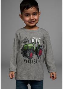 Langarmshirt Kidsworld "WER BREMST, VERLIERT", Jungen, Gr. 140/146, grau (grau, meliert), Jersey, Obermaterial: 85% Baumwolle, 15% Viskose. Obermaterial Melange: 85% Baumwolle, 15% Viskose, bedruckt, Basic, Shirts Langarmshirt, Langarm, dehnbares Material, aus Baumwolle und Viskose, Topseller