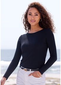 Langarmshirt Vivance "mit modischer Rippstruktur", Damen, Gr. 48/50, schwarz, Rippware, Obermaterial: 63% Polyester (REPREVE), 34% Viskose, 3% Elasthan, Strukturmuster, unifarben, Basic, figurumspielend, Rundhals, Shirts Langarmshirt, aus weichflie&szlig;ender Qualit&auml;t mit Viskose