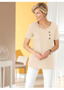 Tunikashirt "Shirttunika", Damen, Gr. 50, grau (stein), 100% Baumwolle, unifarben, V-Ausschnitt, Shirts Tunikashirt