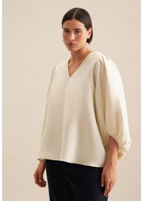 Shirtbluse Seidensticker "Schwarze Rose", Damen, Gr. 6XL52, beige (ecru), 49% Viskose, 38% Leinen, 13% Polyester, unifarben, regular fit, V-Ausschnitt, Blusen Shirtbluse, 3/4 V-Neck Uni