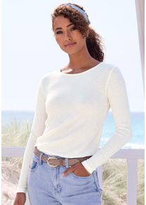 Langarmshirt Vivance "mit modischer Rippstruktur", Damen, Gr. 40/42, beige (creme), Rippware, Obermaterial: 63% Polyester (REPREVE), 34% Viskose, 3% Elasthan, Strukturmuster, unifarben, Basic, figurumspielend, Rundhals, Shirts Langarmshirt, aus weichflie&szlig;ender Qualit&auml;t mit Viskose