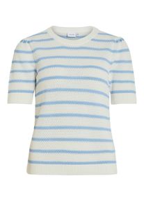 Kurzarmpullover Vila "VIDALO O-NECK S/S STRIPE KNIT-NOOS", Damen, Gr. S, wei&szlig; alyssum stripes:nantucket breeze, Strick, Obermaterial: 100% Baumwolle, gestreift, regular fit normal, Rundhals, Rippb&uuml;ndchen, Pullover Kurzarmpullover