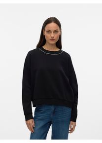V&eacute;ro Moda Langarmshirt VERO MODA "VMLOTTE TRINA LS SWEAT BOX GA BF", Damen, Gr. XL, schwarz detail:neck studs, Jersey, Obermaterial: 52% Baumwolle, 48% Polyester, unifarben, regular fit, Rundhals, B&uuml;ndchen, Shirts Langarmshirt
