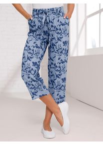 7/8-Hose, Damen, Gr. 46, Normalgr&ouml;&szlig;en, jeansblau, bleu, bedruckt, 100% Viskose, gebl&uuml;mt, gemustert, mehrfarbig, Hosen 7/8-Hose