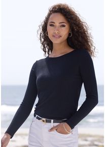 Langarmshirt Vivance "mit modischer Rippstruktur", Damen, Gr. 32/34, schwarz, Rippware, Obermaterial: 63% Polyester (REPREVE), 34% Viskose, 3% Elasthan, Strukturmuster, unifarben, Basic, figurumspielend, Rundhals, Shirts Langarmshirt, aus weichflie&szlig;ender Qualit&auml;t mit Viskose, Topseller