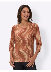 Langarmshirt Classic Basics "Rundhals-Shirt", Damen, Gr. 38, rot (rostrot, apricot, bedruckt), 100% Polyester, gemustert, mehrfarbig, Rundhals, Shirts Langarmshirt