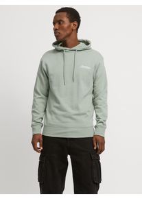 Jack & Jones Kapuzensweatshirt JACK & JONES "JJBEAU &ndash; Sweater mit Logodruck, Slim Fit und Baumwolle", Herren, Gr. S, gr&uuml;n (iceberg gr&uuml;n), angeraute Sweatware, Obermaterial: 80% Baumwolle, 20% Polyester, unifarben, slim fit, Rippb&uuml;ndchen, Sweatshirts Kapuzensweatshirt, unifarben, modisch, slim fit, angeraute Sweatware, Kapuze
