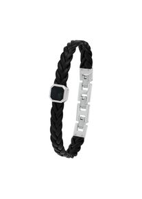 JOOP! Lederarmband JOOP "2039799", schwarz (edelstahlfarben, schwarz, schwarz), Armb&auml;nder, Herren, 21,5cm, Edelstahl Leder, Edelstahl, Leder, Lederarmband, mit Hypersthen