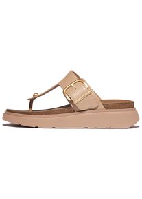 Zehentrenner fitflop "GEN-FF", Damen, Gr. 37, beige, Rindsleder, unifarben, Schuhe Zehentrenner, Keilabsatz, Sommerschuh, Schlappen mit verstellbarer Schnalle
