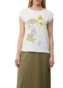 T-Shirt s.Oliver BLACK LABEL, Damen, Gr. 46, wei&szlig;, Jersey, Obermaterial: 93% Baumwolle, 7% Elasthan, bedruckt, regular fit taillenbedeckt, Rundhals, Shirts T-Shirt, mit Motiv Print