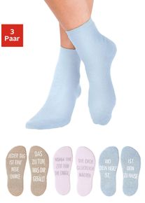 Kuschelsocken Arizona, Damen, Gr. 39-42, bunt (rosa, camel, hellblau), Baumwolle, Elasthan, Polyamid, uni und gemustert, normal, Socken Kuschelsocken, mit Antirutsch in Form eines Spruches, Topseller