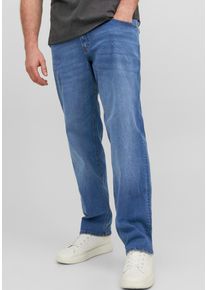 Jack & Jones PlusSize Tapered-fit-Jeans "JJIMIKE mit Abriebeffekten und funktionalen Taschen", Herren, Gr. 48, L&auml;nge 32, blau (blau denim), Denim/Jeans, Obermaterial: 76% Baumwolle, 22% Polyester, 2% Elasthan, JACK & JONES PLUSSIZE, Abriebeffekte, bequem normal, Jeans Tapered-fit-Jeans, mit Used-Optik