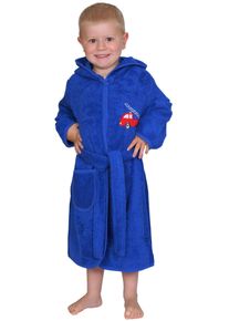 W&ouml;rner Kinderbademantel W&Ouml;RNER "Feuerwehr royalblau" Gr. 86, royalblau, L:60cm, Frottier, Hausm&auml;ntel, Kinderbademantel, mit Stickerei, mit Tasche, maschinenwaschbar