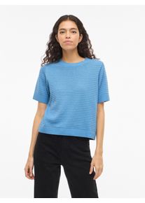 Kurzarmpullover Vila "VILOLLO O-NECK S/S DETAIL KNIT TOP- NOOS", Damen, Gr. L, all aboard, Strick, Obermaterial: 100% Baumwolle, unifarben, regular fit normal, Rundhals, Rippstrickb&uuml;ndchen, Pullover Kurzarmpullover