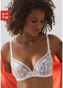 B&uuml;gel-BH Lascana, Damen, Gr. 70, Cup D, wei&szlig;, Mesh, Obermaterial: 66% Polyamid, 32% Polyester, 2% Elasthan, BHs B&uuml;gel-BH, mit zarter Blumenstickerei und filigranen Accessoires, sexy Dessous