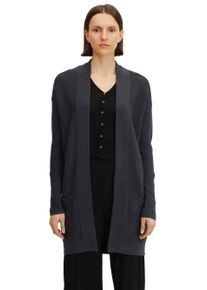 Longstrickjacke Tom Tailor, Damen, Gr. L (40), grau (anthrazit, meliert), Strick, Obermaterial: 100% Baumwolle, meliert, unifarben, figurumspielend Po-bedeckend, V-Ausschnitt, B&uuml;ndchen, Strickjacken Longstrickjacke, aus Rippstrick mit aufgesetzten Taschen