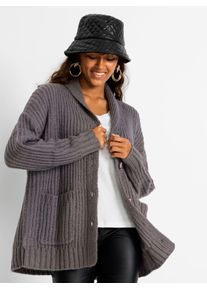 Cardigan Inspirationen, Damen, Gr. 52, grau (steingrau, meliert), 100% Polyacryl, meliert, Strickjacken Cardigan