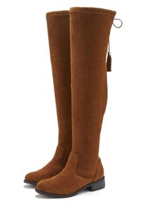Overkneestiefel Lascana "Stiefel, Langschaftstiefel", Damen, Gr. 38, Varioschaft, braun (camel), Obermaterial: 100% Textilmaterial. Decksohle: 100% Lederimitat. Futter: 100% Textilmaterial. Laufsohle: 100% Synthetik, unifarben, Schuhe Overkneestiefel, mit elastischem Weitschaft und raffiniertem Flechtdetail