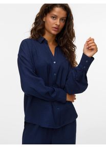 V&eacute;ro Moda Langarmbluse VERO MODA "VMMELANEY QUEENY LS SHIRT WVN NOOS", Damen, Gr. S, blau (navy blazer), Web, Obermaterial: 100% Polyester, unifarben, loose fit Po-bedeckend, V-Ausschnitt, Blusen Langarmbluse, Kunstfaser, loose fit
