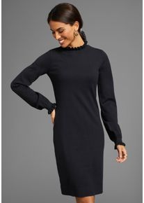 Strickkleid Laura Scott, Damen, Gr. 44, N-Gr, schwarz, Strick, Obermaterial: 50% Viskose, 28% Polyester, 22% Polyamid, clean, unifarben, sehr figurbetont mini, Rundhals, R&uuml;schen, Kleider Strickkleid, aus Viskosemischung mit femininem R&uuml;schendetail