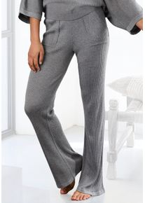 Strickhose French Connection, Damen, Gr. 44/46, N-Gr, grau (dunkelgrau meliert), Rippstrick, Obermaterial: 40% Viskose (LENZING&trade; ECOVERO&trade;), 30% Polyacryl, 30% Polyester, meliert, bequem lang, Hosen Strickhose, mit leichten ausgestellten Bein, Loungewear