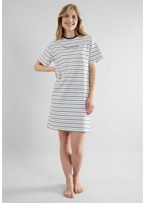 Nachthemd Tom Tailor "Zaria", Damen, Gr. 40L, N-Gr, wei&szlig;, Single Jersey, Obermaterial: 95% Baumwolle, 5% Elasthan, bequem kniefrei, Rundhals, Kleider Nachthemd, Allover gestreift