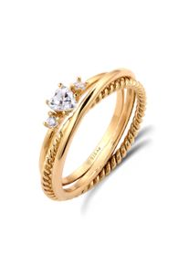 Ring-Set Elli "Ring Ringset Herz Zirkonia Wei&szlig; 925 Sterling Silber" Gr. 58, gold, Fingerringe, Damen, 58, Silber 925 (Sterlingsilber), Ring-Set