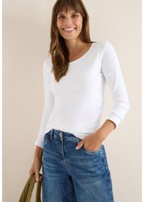 Langarmshirt Cecil "Style Pia", Damen, Gr. XL (44), wei&szlig;, Jersey, Obermaterial: 100% Baumwolle, unifarben, regular fit normal, Rundhals, gerader Abschluss, Shirts Langarmshirt