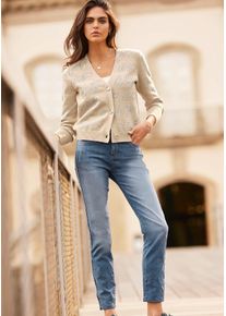 Strickjacke Heine, Damen, Gr. 46, beige, 50% Viskose, 28% Polyamid, 22% Polyester, unifarben, Strickjacken Strickjacke