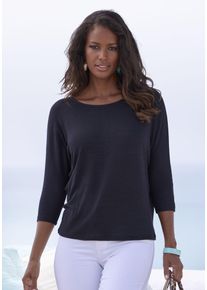 3/4-Arm-Shirt Lascana "aus leichter Feinstrickqualit&auml;t", Damen, Gr. 36/38, schwarz, Feinstrick, Obermaterial: 50% Viskose (LENZING&trade; ECOVERO&trade;), 46% Polyester, 4% Elasthan, unifarben, l&auml;ssig geschnitten normal, Rundhals, Fledermaus&auml;rmel normaler Saum, Shirts 3/4-Arm-Shirt, mit Fledermaus&auml;rmeln, Topseller