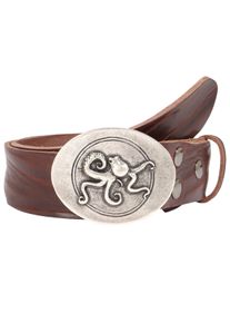 Lederg&uuml;rtel RETTUNGSRING G&Uuml;RTEL, Damen, Gr. 95, braun (dunkelbraun), Leder, unifarben, G&uuml;rtel Lederg&uuml;rtel, mit austauschbarer Schlie&szlig;e &raquo;Oktopus Oval Silber&laquo;