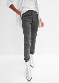 Stoffhose bonprix "Hose mit Biker-Details", Damen, Gr. 32, N-Gr, grau (anthrazit used), Obermaterial: 97% Baumwolle, 3% Elasthan, regular fit, Hosen Stoffhose, aus Baumwolle und Elasthan, Regular Fit, mit Rei&szlig;verschlusstaschen