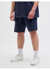 Jack & Jones PlusSize Shorts "JPSTKANE JJSCRIPT SWEAT SHORTS AMT PLS", Herren, Gr. 46 (6XL), N-Gr, blau (sky captain), Web, Obermaterial: 60% Baumwolle, 40% Polyester, JACK & JONES PLUSSIZE, unifarben, relaxed fit kniefrei, Hosen Shorts