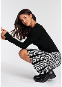 Strickkleid Melrose, Damen, Gr. 42, N-Gr, schwarz-wei&szlig; (schwarz, wei&szlig;), Feinstrick, Obermaterial: 70% Viskose, 30% Polyamid, Jacquardmuster, sehr figurbetont mini, Rundhals, Kleider Strickkleid, f&uuml;r Partys, figurbetont mit trendy Jacquard Muster, Topseller