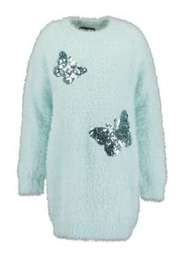 Strickkleid Blue Seven, M&auml;dchen, Gr. 110, N-Gr, gletscher, Strick, Obermaterial: 65% Polyamid, 35% Polyacryl, unifarben, gerade kniefrei, Rundhals, Kleider Strickkleid, in Boucl&eacute;-Optik und mit tollen Pailletten-Schmetterlingen