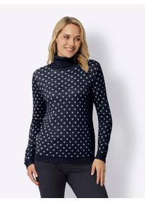 Rollkragenpullover Classic Basics "Rollkragen-Pullover", Damen, Gr. 40, blau (marine, wei&szlig;, gemustert), 100% Polyacryl, gemustert, mehrfarbig, Pullover Rollkragenpullover