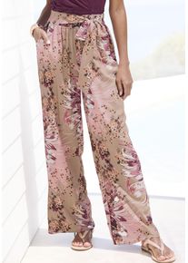 Palazzohose Lascana, Damen, Gr. 46, N-Gr, bunt (taupe, beere bedruckt), Web, Obermaterial: 100% Viskose, bedruckt, figurumspielend lang, Hosen Palazzohose, mit Bindeg&uuml;rtel und Alloverdruck, Stoffhose mit Taschen