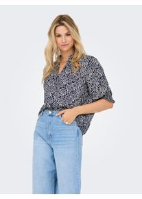 Kurzarmbluse Only "ONLRAYA 3/4 SHIRT WVN NOOS", Damen, Gr. L, blau (night sky aop:adena graphic), Web, Obermaterial: 100% Viskose, bedruckt, l&auml;ssig geschnitten normal, V-Ausschnitt, gesmokt, Blusen Kurzarmbluse, Viskose, regular fit