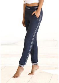 Relaxhose BENCH. LOUNGEWEAR, Damen, Gr. 44/46, N-Gr, blau (marine), Obermaterial: 60% Baumwolle, 40% Polyester, unifarben mit Farbeinsatz, Basic, Basic lang, Hosen Relaxhose, mit Seitenstreifen, Loungewear, Loungeanzug