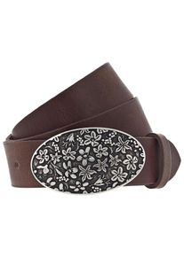 Koppelg&uuml;rtel Mustang, Damen, Gr. 100, braun, Rindsleder, unifarben, G&uuml;rtel Koppelg&uuml;rtel, Florale Koppelschlie&szlig;e in mattem Silber, 3,5 cm
