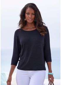 3/4-Arm-Shirt Lascana "aus leichter Feinstrickqualit&auml;t", Damen, Gr. 44/46, schwarz, Feinstrick, Obermaterial: 50% Viskose (LENZING&trade; ECOVERO&trade;), 46% Polyester, 4% Elasthan, unifarben, l&auml;ssig geschnitten normal, Rundhals, Fledermaus&auml;rmel normaler Saum, Shirts 3/4-Arm-Shirt, mit Fledermaus&auml;rmeln, Topseller