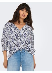 Kurzarmbluse Only "ONLRAYA 3/4 SHIRT WVN NOOS", Damen, Gr. S, blau (night sky aop:ocean graphic), Web, Obermaterial: 100% Viskose, bedruckt, l&auml;ssig geschnitten normal, V-Ausschnitt, gesmokt, Blusen Kurzarmbluse, Viskose, regular fit