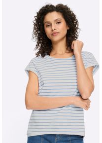 T-Shirt Heine "Ringelshirt", Damen, Gr. 46, wei&szlig;, eisblau, geringelt, 100% Baumwolle, gemustert, gestreift, mehrfarbig, Rundhals, Shirts T-Shirt