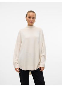 V&eacute;ro Moda Strickpullover VERO MODA "VMPLAZA LS HIGHNECK LONG PULLOVER GA BOO", Damen, Gr. S, beige (birch detail:melange), Strick, Obermaterial: 64% Polyester, 21% Polyacryl, 8% Nylon, 4% Elasthan, 3% Wolle, meliert, oversize Po-bedeckend, hoch geschlossener Ausschnitt, Strickb&uuml;ndchen, Pullover Strickpullover
