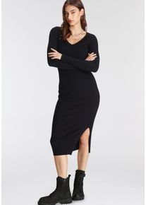 Strickkleid AJC, Damen, Gr. 44, N-Gr, schwarz, Rippstrick, Obermaterial: 70% Viskose, 30% Polyamid, clean, unifarben, sehr figurbetont wadenlang, V-Ausschnitt, Kleider Strickkleid, in Midil&auml;nge mit seitlichem Schlitz und Vneck
