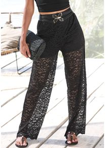 Schlupfhose Lascana, Damen, Gr. 34, N-Gr, schwarz, Spitze, Obermaterial: 98% Polyamid, 2% Elasthan. Futter: 100% Polyester, unifarben, figurumspielend lang, Hosen Schlupfhose, aus transparenter Spitzenware mit integrierter Shorts, Topseller