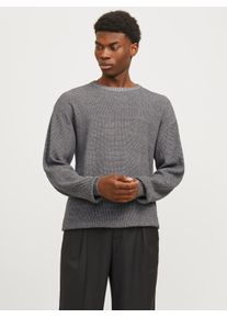 Jack & Jones Strickpullover JACK & JONES "JJWALTER KNIT RELAXED CREW NECK", Herren, Gr. S, grau (castlerock detail:with wei&szlig;), Strick, Obermaterial: 50% Baumwolle, 50% Polyester, meliert, relaxed fit, Rundhals, Pullover Strickpullover