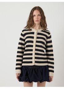 Strickjacke Y.A.S "YASSIRONI LS KNIT CARDIGAN S. NOOS", Herren, Gr. S, beige (birch stripes:schwarz), Strick, Obermaterial: 100% Baumwolle, gestreift, regular fit h&uuml;ftbedeckend, Rundhals, Strickjacken Strickjacke